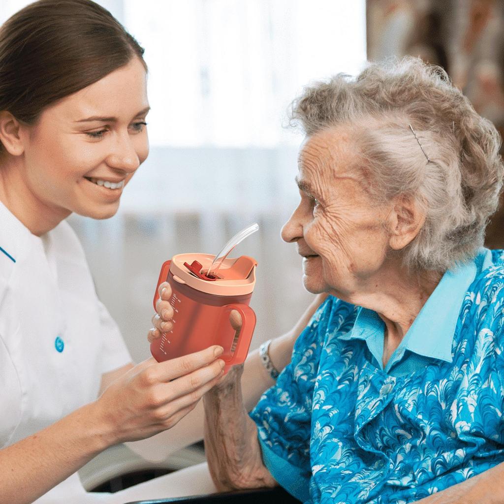 Kubek dla osób starszych 300 ml Kubek na wodę PP z uchwytami Kubki ze słomką Kubek nieprzewracalny Kubek do karmienia pooperacyjnego zapobiegający zadławieniu Kubek do picia