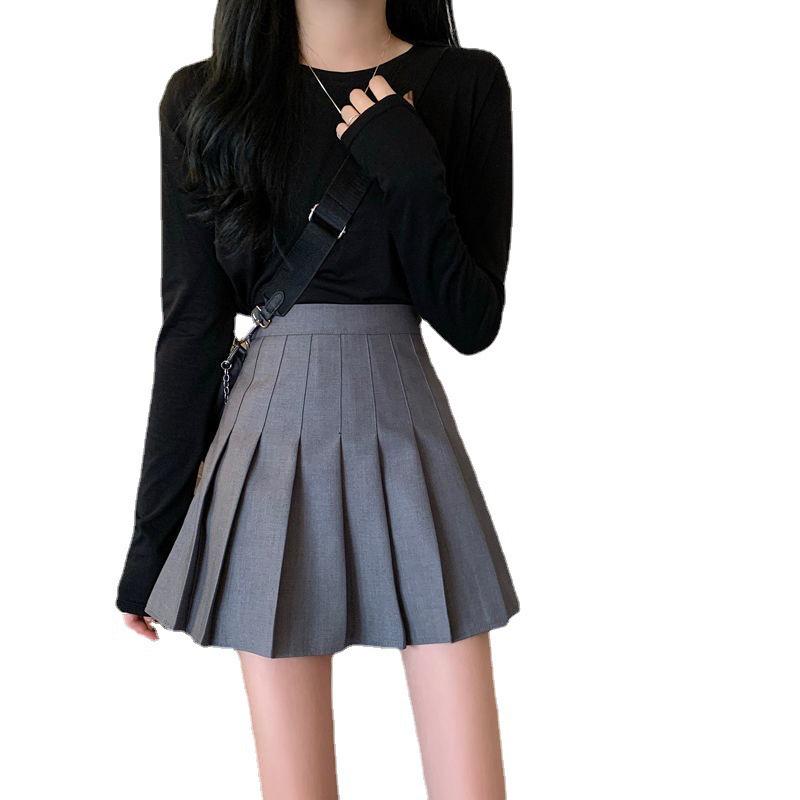 Fustă Mini de Tenis A-line Plisată cu Talie Înaltă pentru Femei Mărimi Mari - Negru