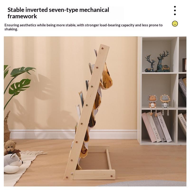 Solid Wood Kids Sling Bookshelf With Canvas Pockets And Large Capacity Perfect For Nursery Playroom Bedroom