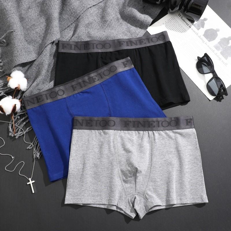 FINETOO Men Pure Cotton Boxer Brief Soft and Breathable Underwear Sweat Absorbing and Antibacterial Panties S-XXL