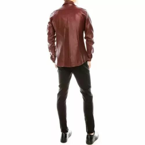 Men Brown Shirt Formal Stylish Party Lambskin 100% Casual Soft Leather Real Handmade