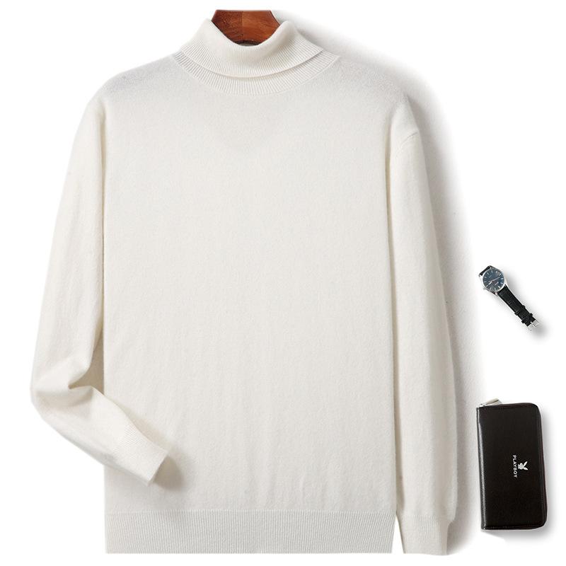 New high lapel cashmere sweater men's solid color knitted primer sweater loose inner sweater