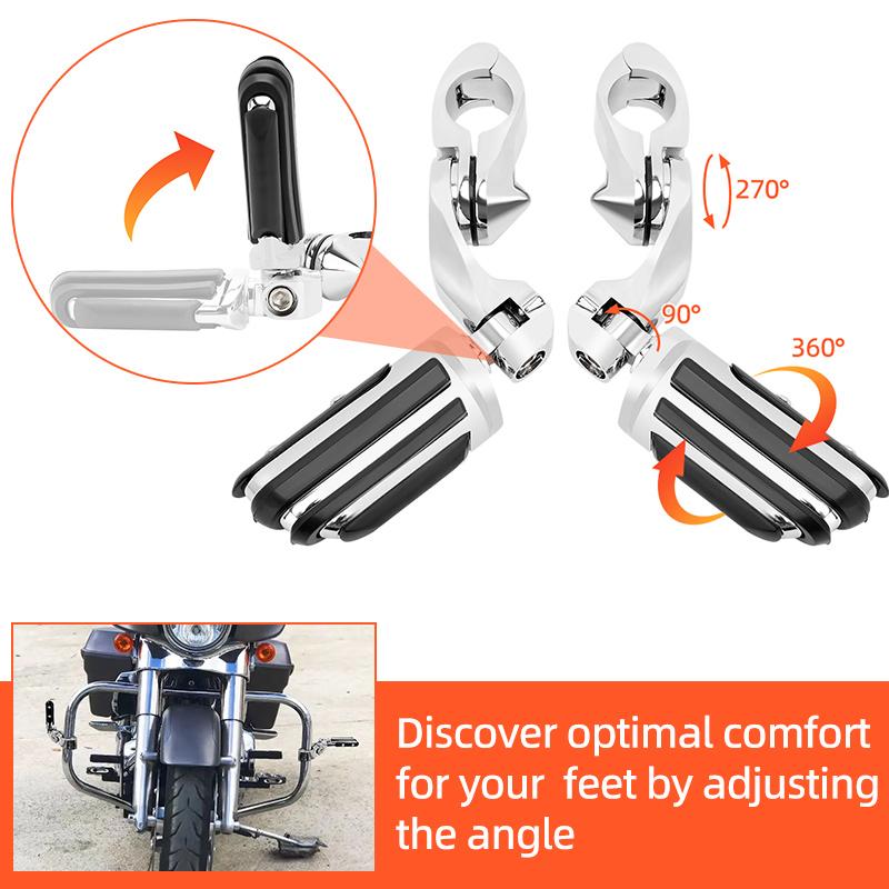 1.25" Highway Footpegs Short Angled Adjustable Highway Pegs W/1-1/4" Engine Guard Chrome for Harley Honda Kawasaki Suzuki Yamaha