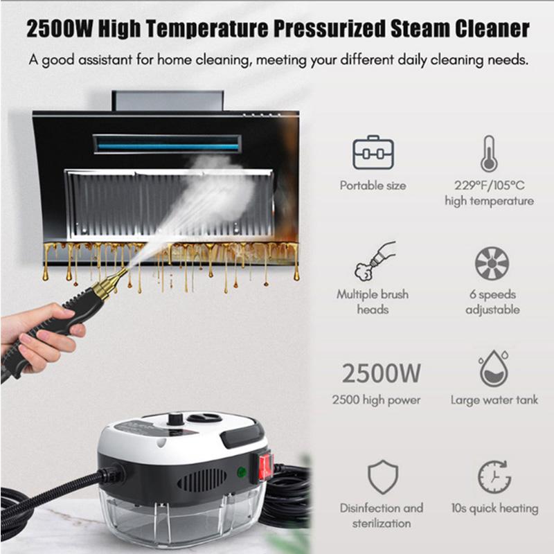 High Pressure Steam Cleaner High Temperature Sterilization Air Conditioning Kitchen Hood Home Car Steaming Cleaner EU Plug 2500W