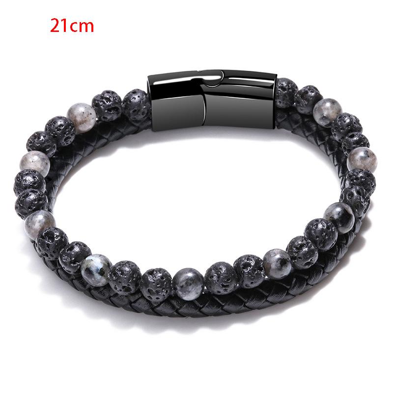 Volcano Tiger Eye Beaded Natural Stone Bracelet For Men And Women Cowhide Rope Bracelet Hand Jewelry