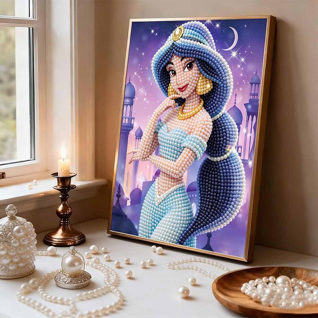 Sternenschloss Jasmin Neue Perlen-Eingefasste Rahmenlose Kunst | Handgefertigte Perlenkunst, Sternenmond Exotisches Schloss Thema, für Exotische Traumhafte Dekoration