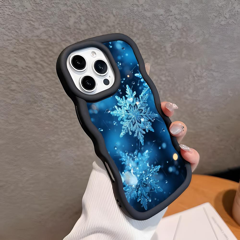 Winter Snowflake Mobile Cell Phone Case for iPhone 17 16 15 14 13 12 11 Air Pro Max Plus Wavy Edge TPU Colorful Cover Luxury
