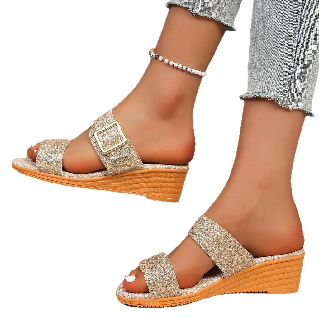 Plus Size Shoes for Women 35-43 Summer Fashion Women Slip on Platform Wedges Non-slip Sandals Sequin Women Footwear