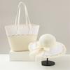 Woven Sun Hat And Large Capacity Straw Tote With Striped Pattern For Travel And Casual Wear