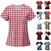 Women's Fashion Printed Short Sleeve V Neck Pattern Tops Pocket Working T-shirts