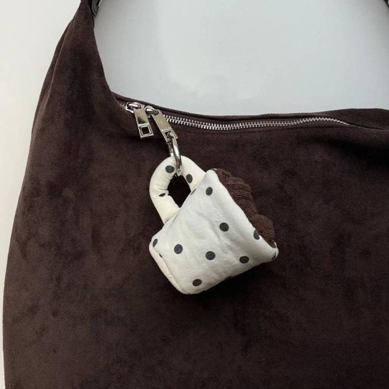 Creative Coffee Cup Bag Pendant Polka Dot Spill-Proof Funny Design Keychain Charm for Purse Decoration