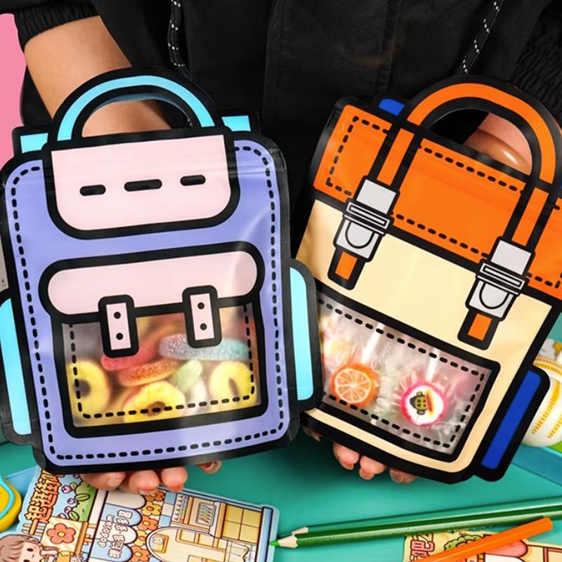 5 Pcs Cartoon School Bag Shape Candy Bags Cookie Bag Party Gift Bag Children Kids Birthday Party Snack Favors Packing Supplies