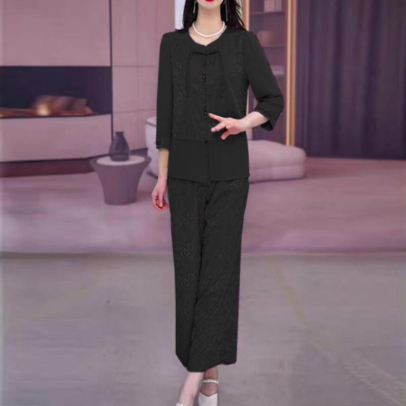 

Стильный летний комплект-двойка в китайском стиле для женщин среднего возраста, 2025 XL for 115-130 Jin