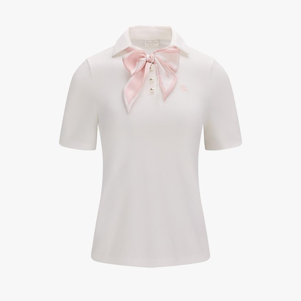 FAIRLIAR GOLF Scarf Set Open-Neck Sleeve T-Shirt (White)
