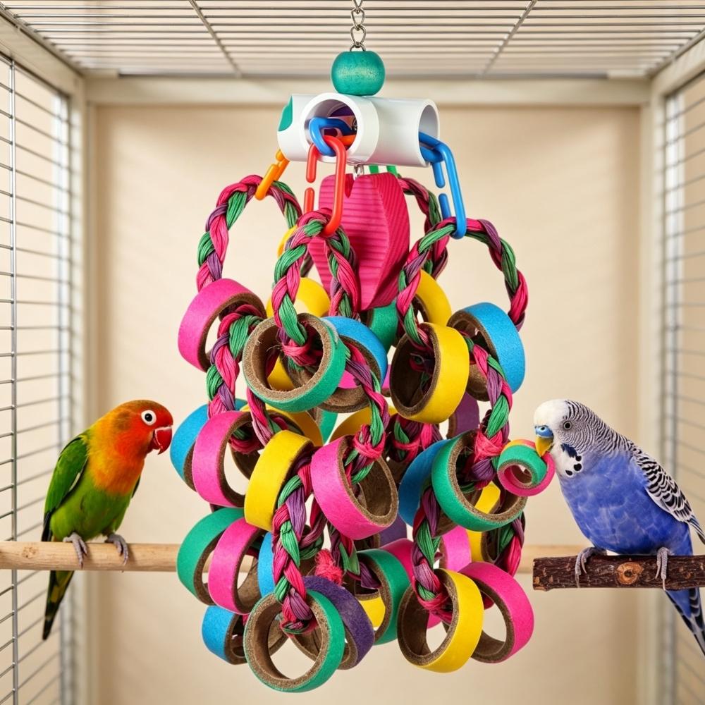 Parrot Shredding Foraging Toy Braided Rope Hanging Chew Toy for Budgie Cockatiel Lovebird Conure Small Medium Parrot Supplies