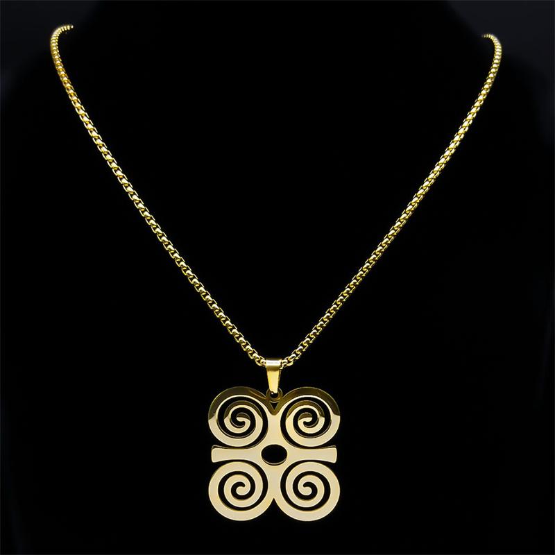 Adinkra Sankofa Symbol DWENNIMMEN Necklace for Women Men Stainless Steel West African Wisdom Chain Necklaces Jewelry N8086S01