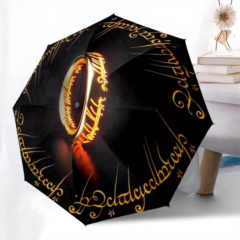 The One Ring with Elvish Writing  Lord of the Rings Cosplay AccessoriesUmbrella, Portable 3 Fold Compact Umbrella for Men & Women, Valentine