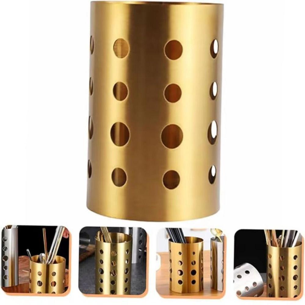 Stainless Steel Kitchen Cutlery Organizer Drainage Holes Utensil Container  Home