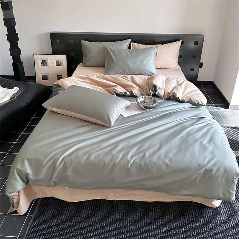 100% Baumwolle Klasse A 100S Sateen Ägyptische Baumwolle Bettwäsche-Set 4-teiliges Luxus-Spannbettlaken-Set mit Bettbezug & Spannbettlaken