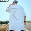 Zazomde Unisex Moon Print Tees Loose Oversized Tshirts Casual Fashion Tops Couples Harajuku Tee Shirt Streetwear Hip Hop T Shirt