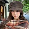 Autumn atmosphere Maillard~ Brown suede flat-topped newsboy hat for women's autumn and winter retro British octagonal beret