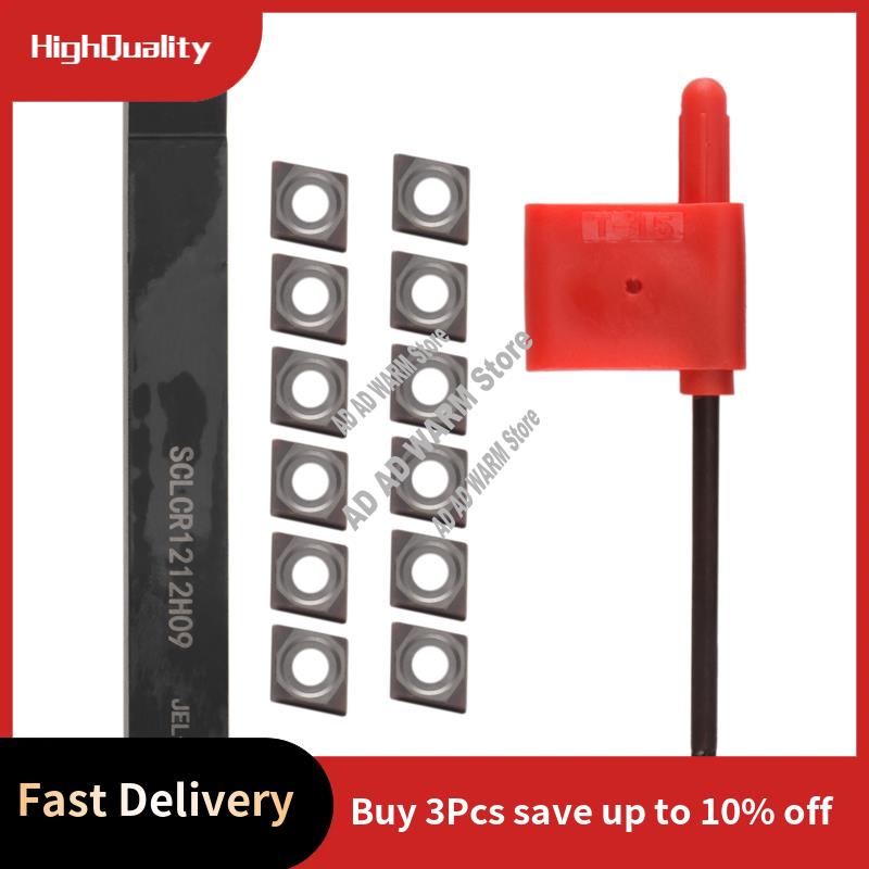 AD23-SCLCR1212H09 Holder Lathe Tool Cutter With 10Pcs CCMT09T304-PM Blades Insert CNC 100Mm