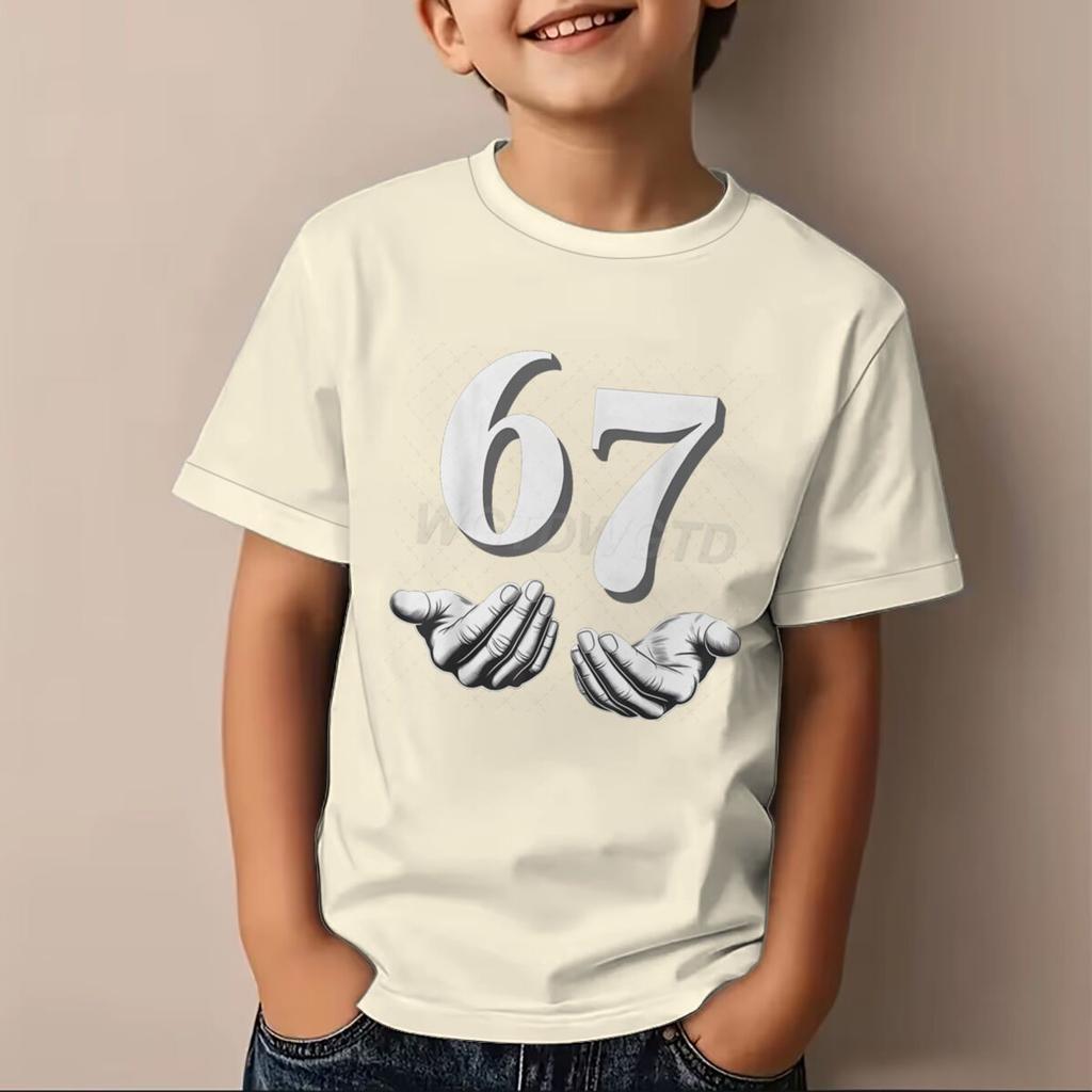67 Number Print T-Shirt für Kinder Coole Hände Grafik Kurzarm Mode Lässiges Oberteil Lustig 6 7 Memes Mädchen Junge Kleidung Baumwoll-Oberteil