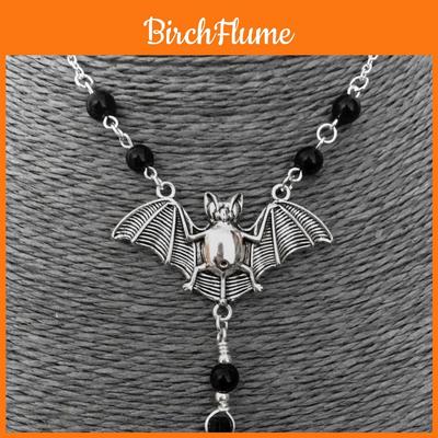 Gothic Wizard Bat Pendant Necklace With Crystal Geometric Design For Women