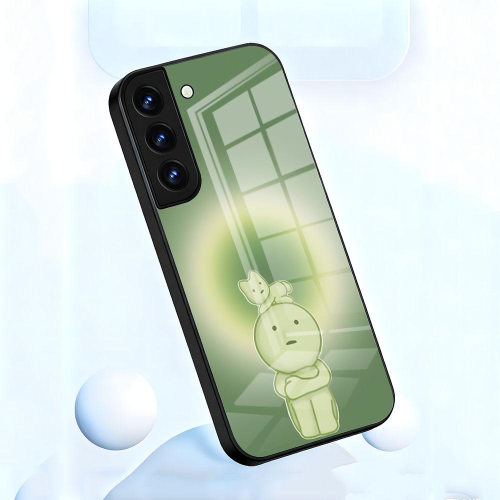 Cute S-Smiski Phone Case For Samsung S26 S25 S24 FE S23 S22 S21 Plus S20 Ultra Note20Ultra Black Glass Cover
