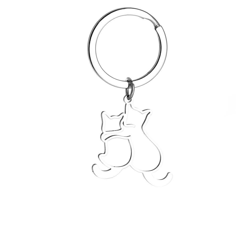 Hollow Cat Tiger Stainless Steel Keychain Creative Animal Hollow Design Minimalist Style Practical Backpack Pendant