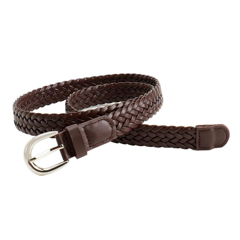 Solid Simple Color Metal Buckle No Punching Imitation Leather Woven Belt Women