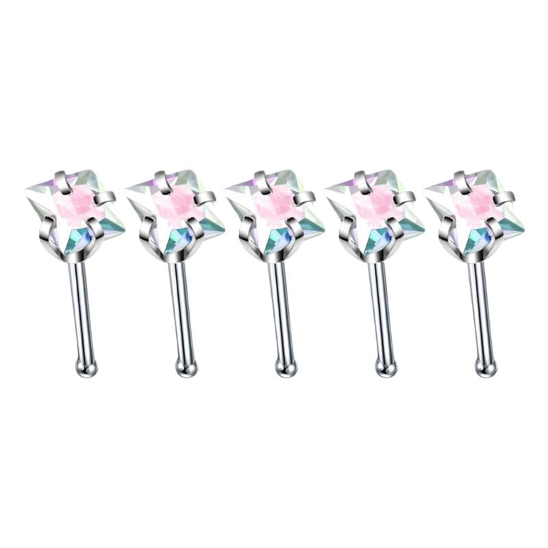 

Pack of 5 Practical Sturdy Alloy Nose Jewelry Rings and Studs L Shape and Hoop Designs With CZ Accent Casual Wear