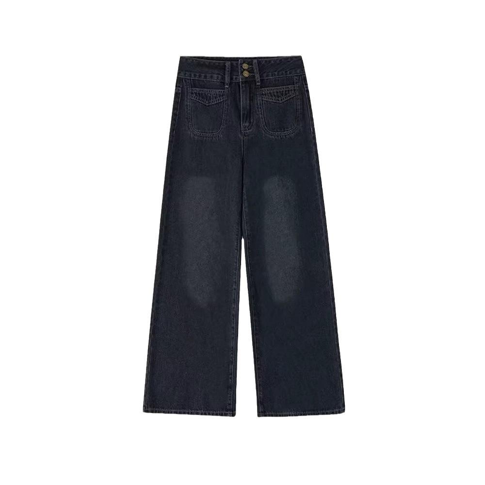 Women's Retro Wide-Leg Jeans: Plus Size, Hip Slimming, Pear-Shaped Fit, Floor-Length, Spring & Autumn Style