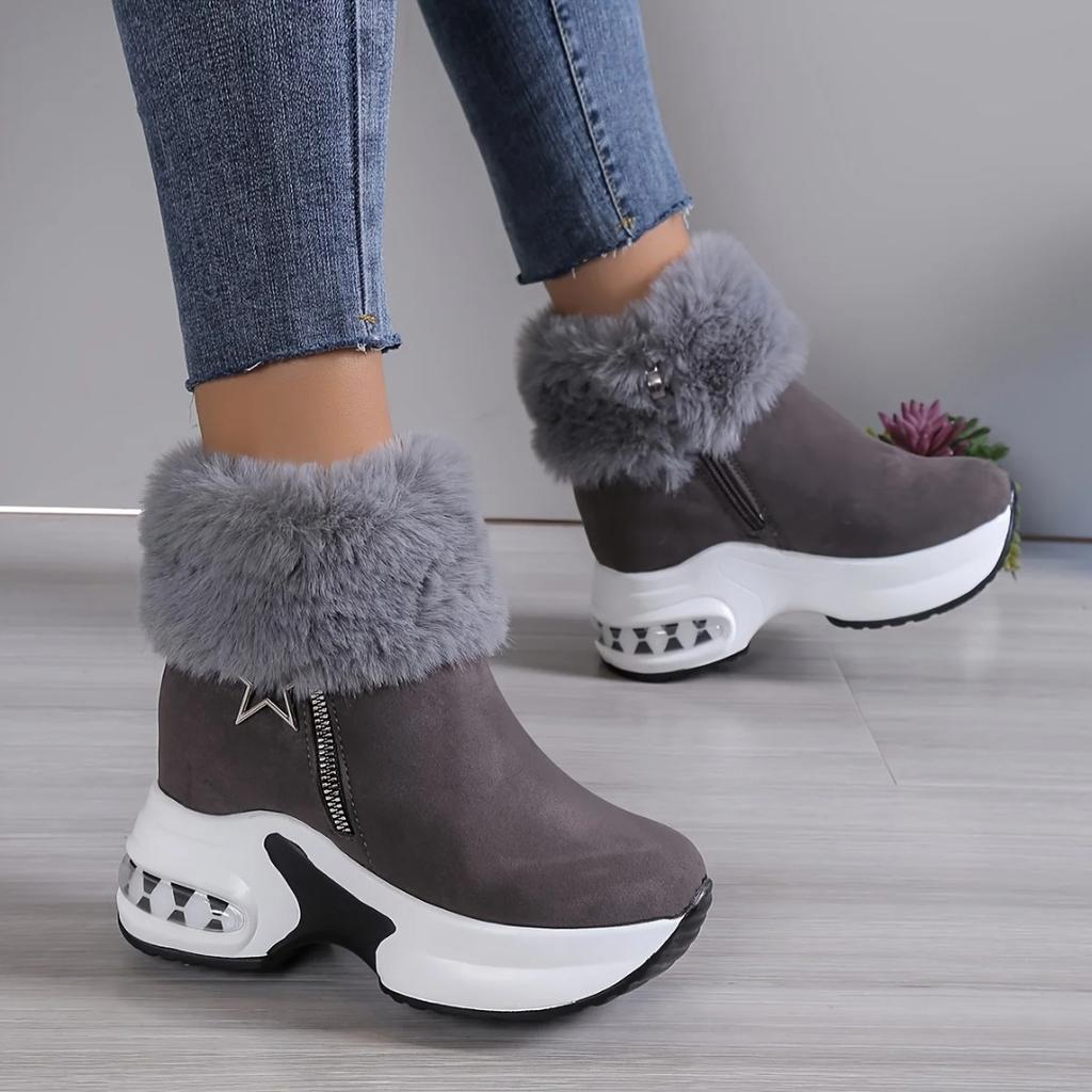 Warme Damen-Wintersportschuhe, Damen-Casual-Push-Edge-Reißverschluss-Kurzstiefel, Damen-Knöchel-Schneestiefel mit Keilabsatz