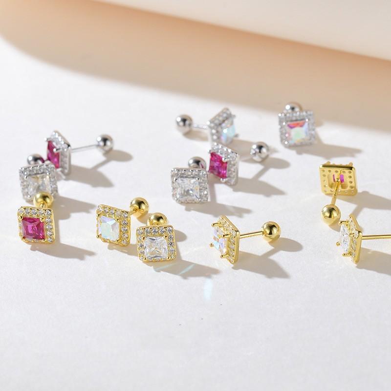 

925 Sterling Silver Pavé Shiny Zircon Geometric Square Stud Earrings for Women Stylish Simple Everyday Jewelry Accessories White zircon серебряный