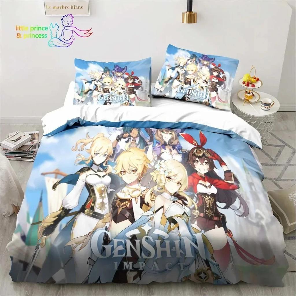 Genshin Impact  Anime Printed Bedding Set Single Twin Full Queen King Size Bed Set Adult Kid Bedroom Bedding Gift