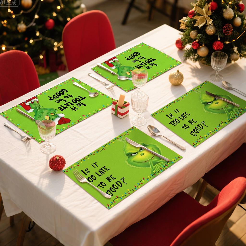 Christmas Tree Christmas Mat 4-piece Set Mat Holiday Party Christmas Table Decoration.