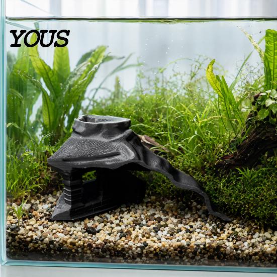 Multi-entrance Fish Cave Vintage Temple Aquarium Hideout, 3D Printed Tank Small Shelter Tunnel, Under Gravel Tunnel for Shrimp Corydoras Pleco Octopus