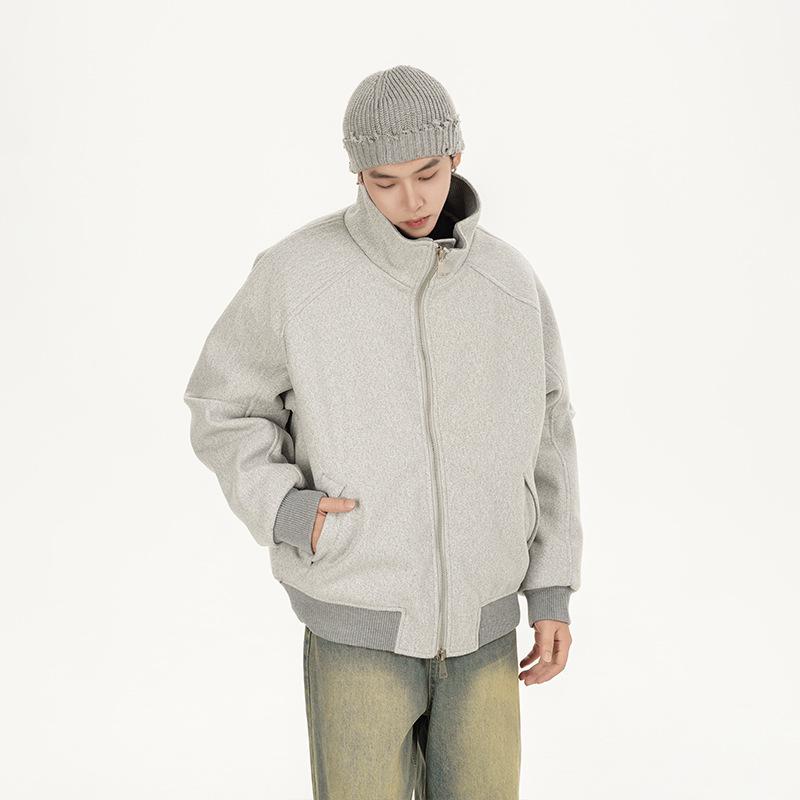 

Unisex Curved Stand Collar Zipper Sweater - Autumn Patchwork Design, American Style, Solid Color Casual Coat Jacket XL серый