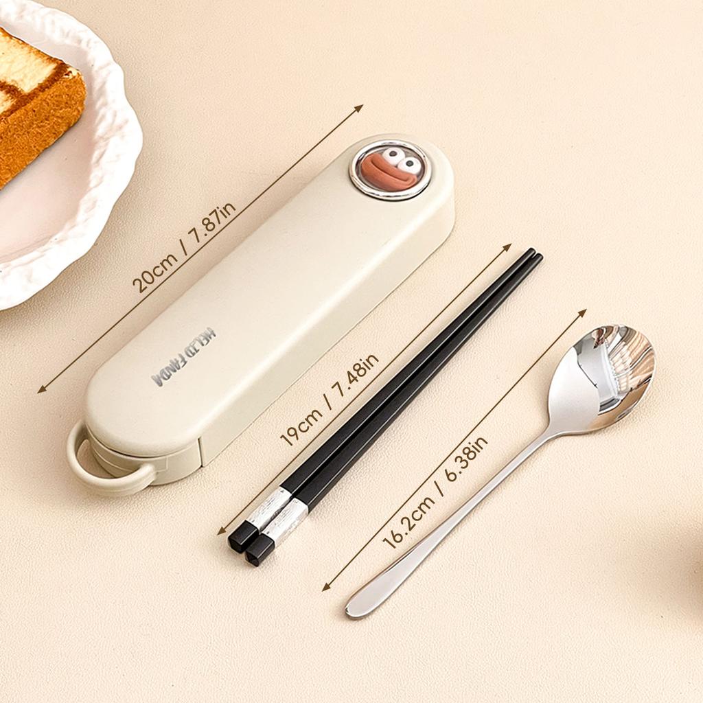 Portable 304 Stainless Steel Tableware Set Spoon Chopsticks With Pull-out Cutlery Box Travel Picnic Cute Dinnerware Set