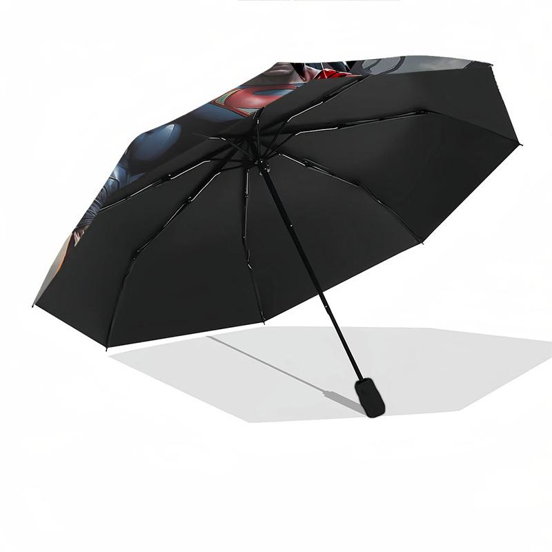 1pc Superman Dark Automatic Folding Umbrella - Compact 8-Rib Design, Durable Plastic & Iron1072L