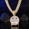 Herren Weiß Blau Zirkonia Gepflastert Hip Hop Runde Anhänger Halsketten mit Kubanischer Kette Iced Out Bling CZ Mode Jungen Schmuck