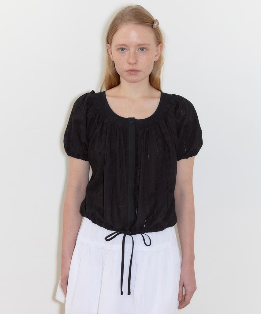 SINOON Shirring Half Blouse (Black)