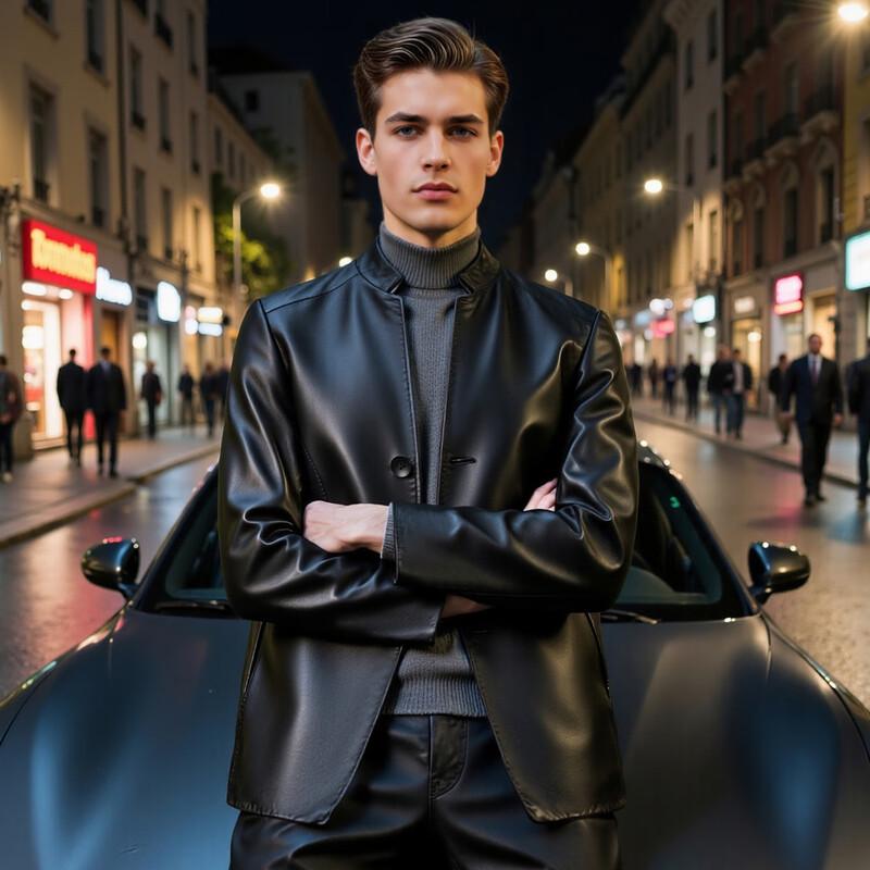 Men's Genuine Sheepskin Stand-Collar Leather Jacket