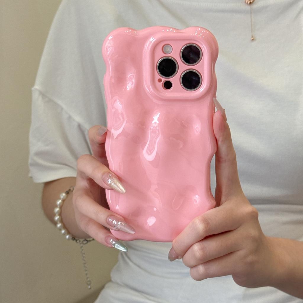 Niche ins style, solid color wavy case, suitable for iPhone16Pro max mobile phone case, Apple 17 new 14/15.