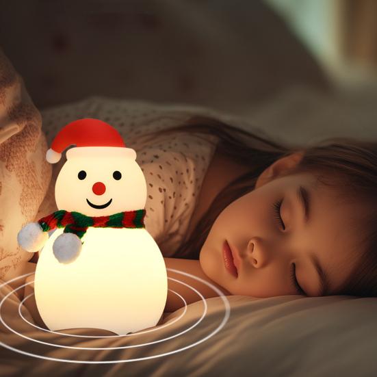 Snowman Tap Light Cute Christmas Lamp Rechargeable Silicone Touch Bedside Light Snowman Mood Lighting for Christmas Tree