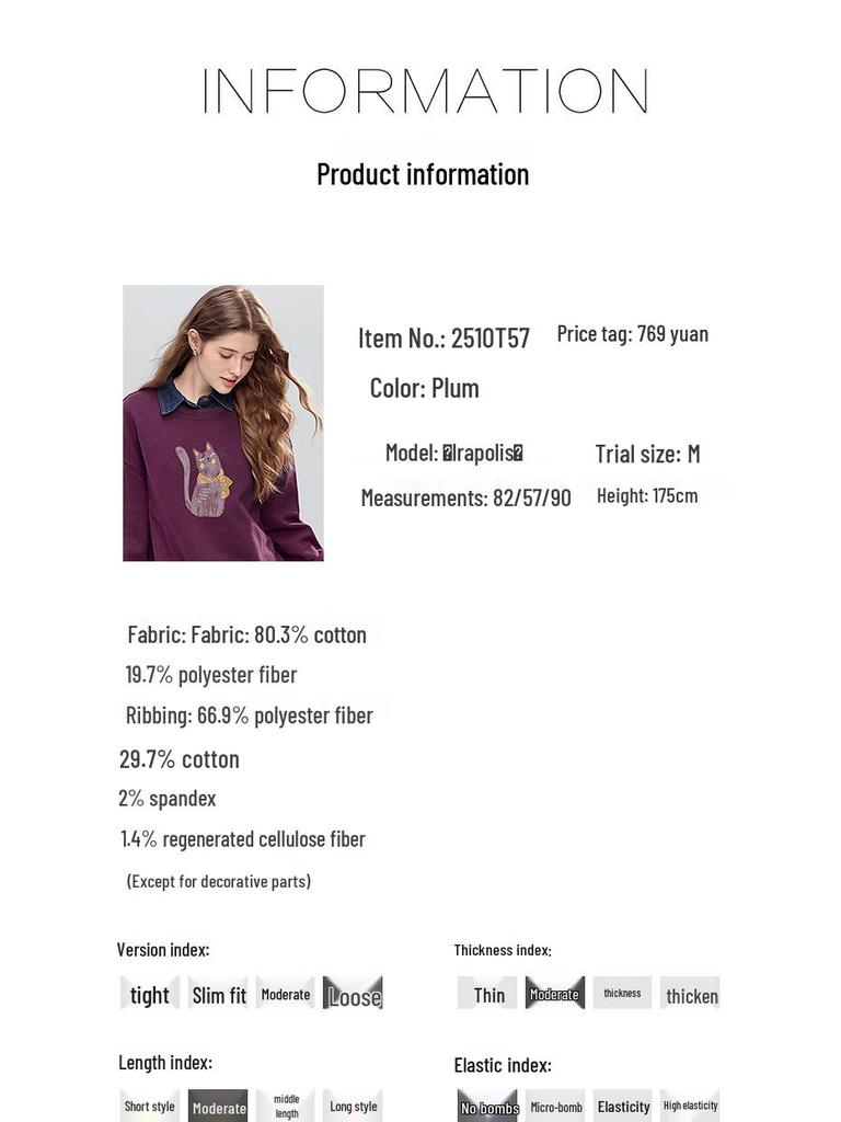 Betu Women's 2025 Winter Round Neck Embroidered Casual Sweatshirt