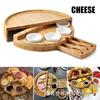 Bamboo & Wood Cheese Cutting Board Set with Drawer: Round Pizza Board & Bread Pastry Plate