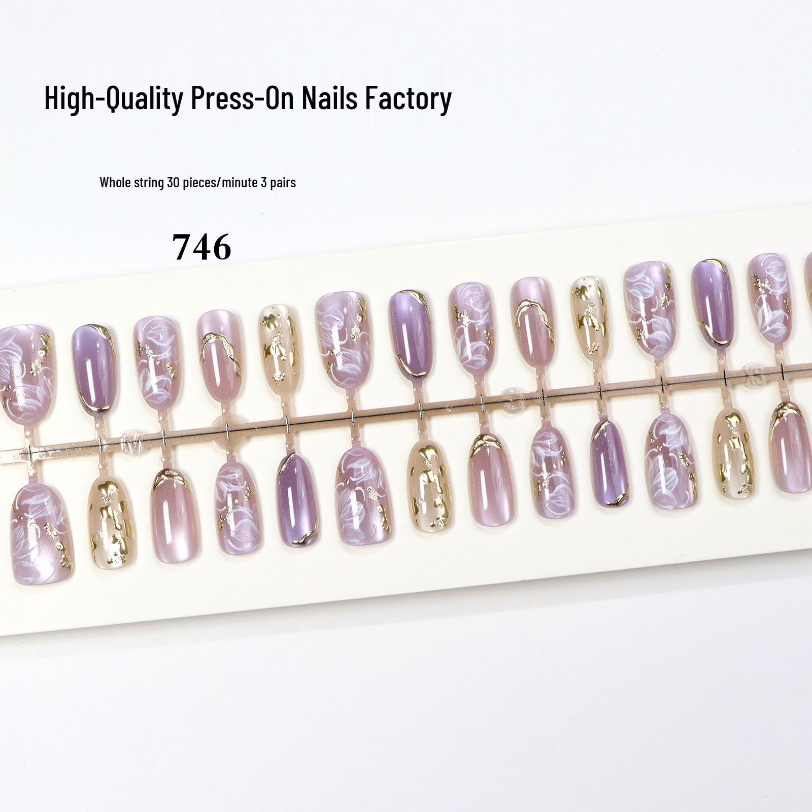 Gilded Purple French Cat Eye Press-On Nails - Translucent Petal Style Manicure Tips Medium/Small/Extra Small