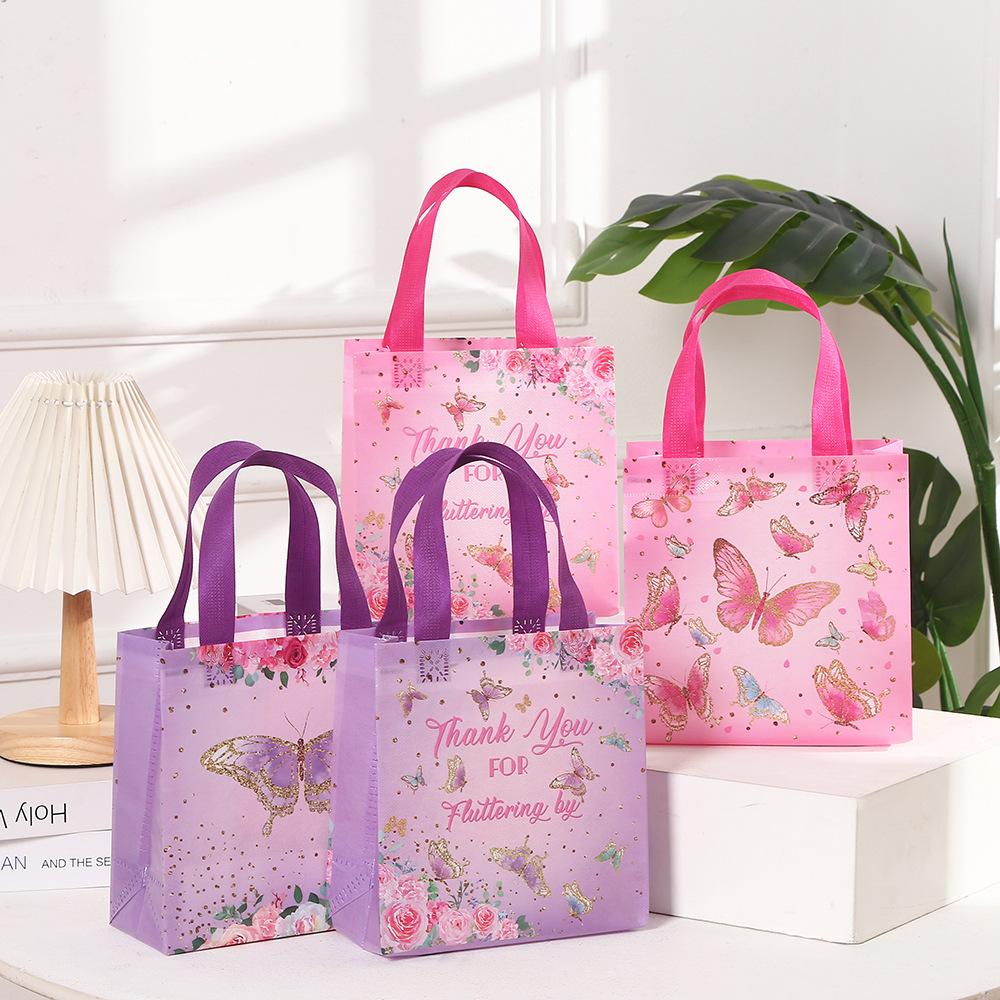 StoBag Waterproof Butterfly & Kite Pattern Portable Tote Bag, Non-Woven Shopping Bag for Kids' Play, Parties, Birthdays, Meeting